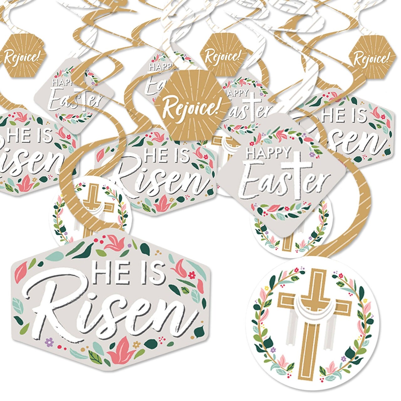 Big Dot of Happiness Religious Easter - Christian Holiday Party Hanging Decor - Party Decoration Swirls - Set of 40